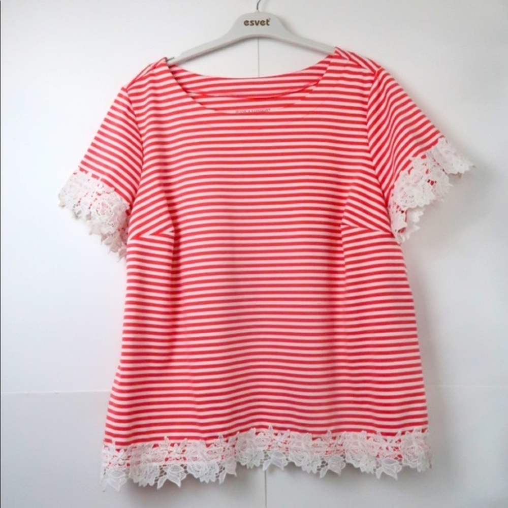 Jessica London Striped Lace Hem T-Shirt Size 18-20